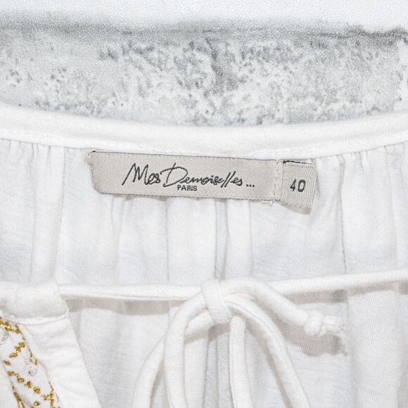 Mes Demoiselles Paris Women's Boho Pullover Blouse golden embroidered stripe 40 - Picture 2 of 8